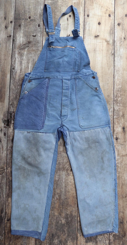 Vintage 1950s Le Mont St Michel overalls - French moleskin workwear dungarees - patched and repaired - 34” x 26”