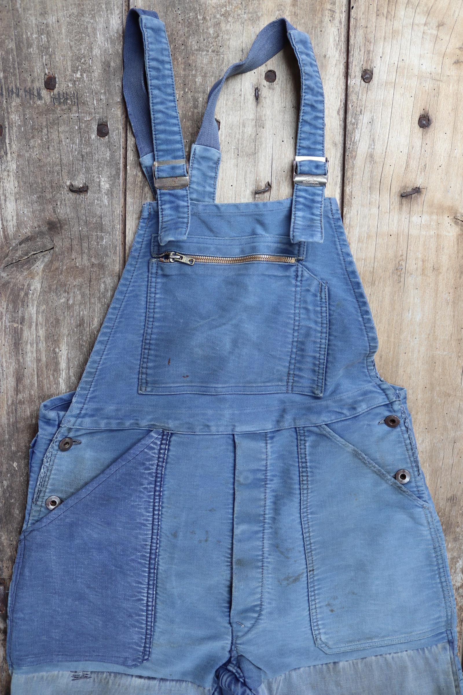 Vintage 1950s Le Mont St Michel overalls - French moleskin workwear dungarees - patched and repaired - 34” x 26”