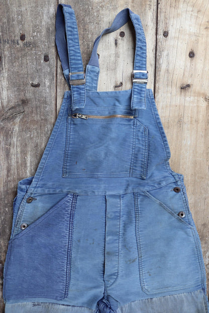 Vintage 1950s Le Mont St Michel overalls - French moleskin workwear dungarees - patched and repaired - 34” x 26”