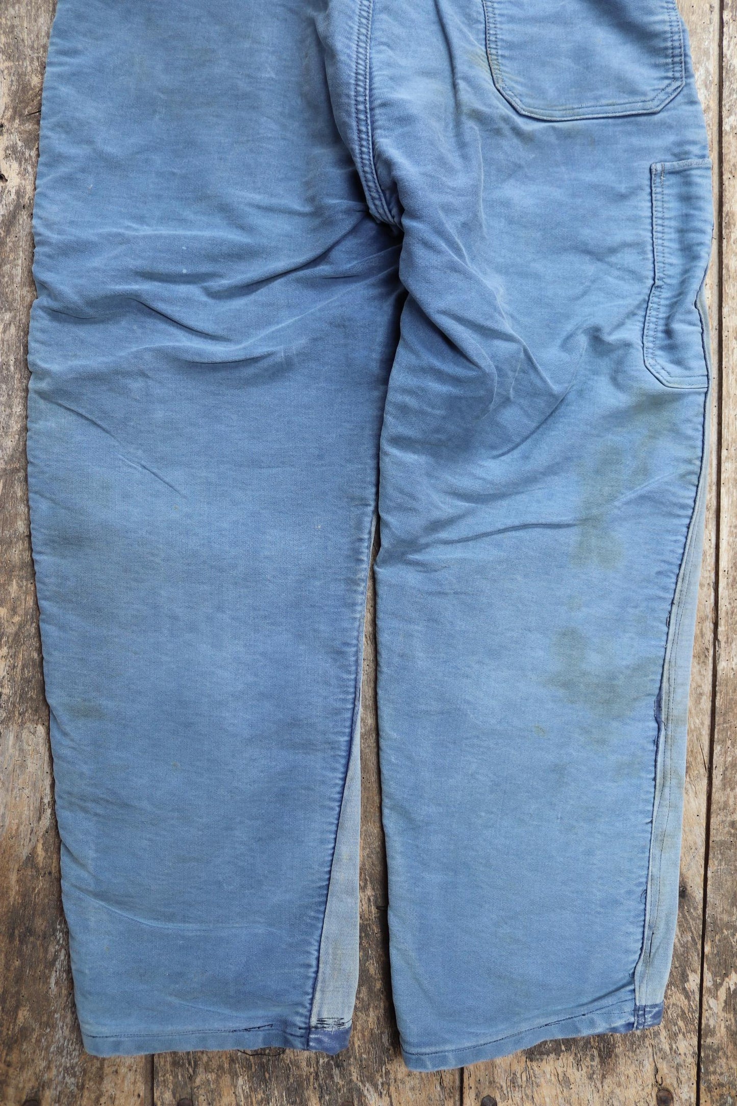 Vintage 1950s Le Mont St Michel overalls - French moleskin workwear dungarees - patched and repaired - 34” x 26”