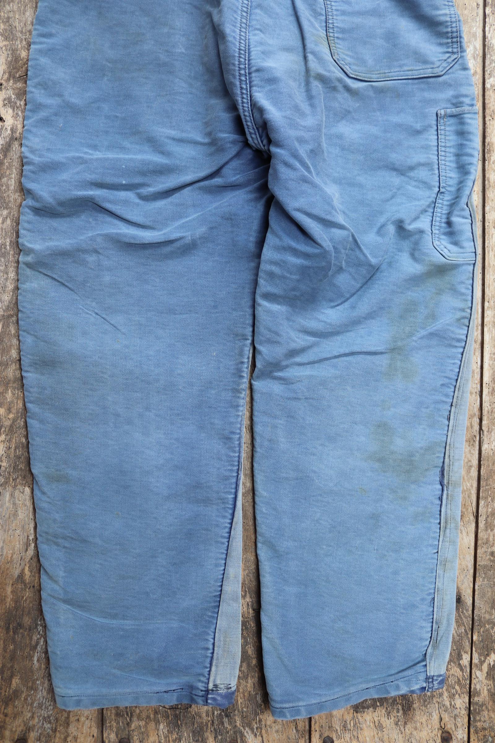 Vintage 1950s Le Mont St Michel overalls - French moleskin workwear dungarees - patched and repaired - 34” x 26”