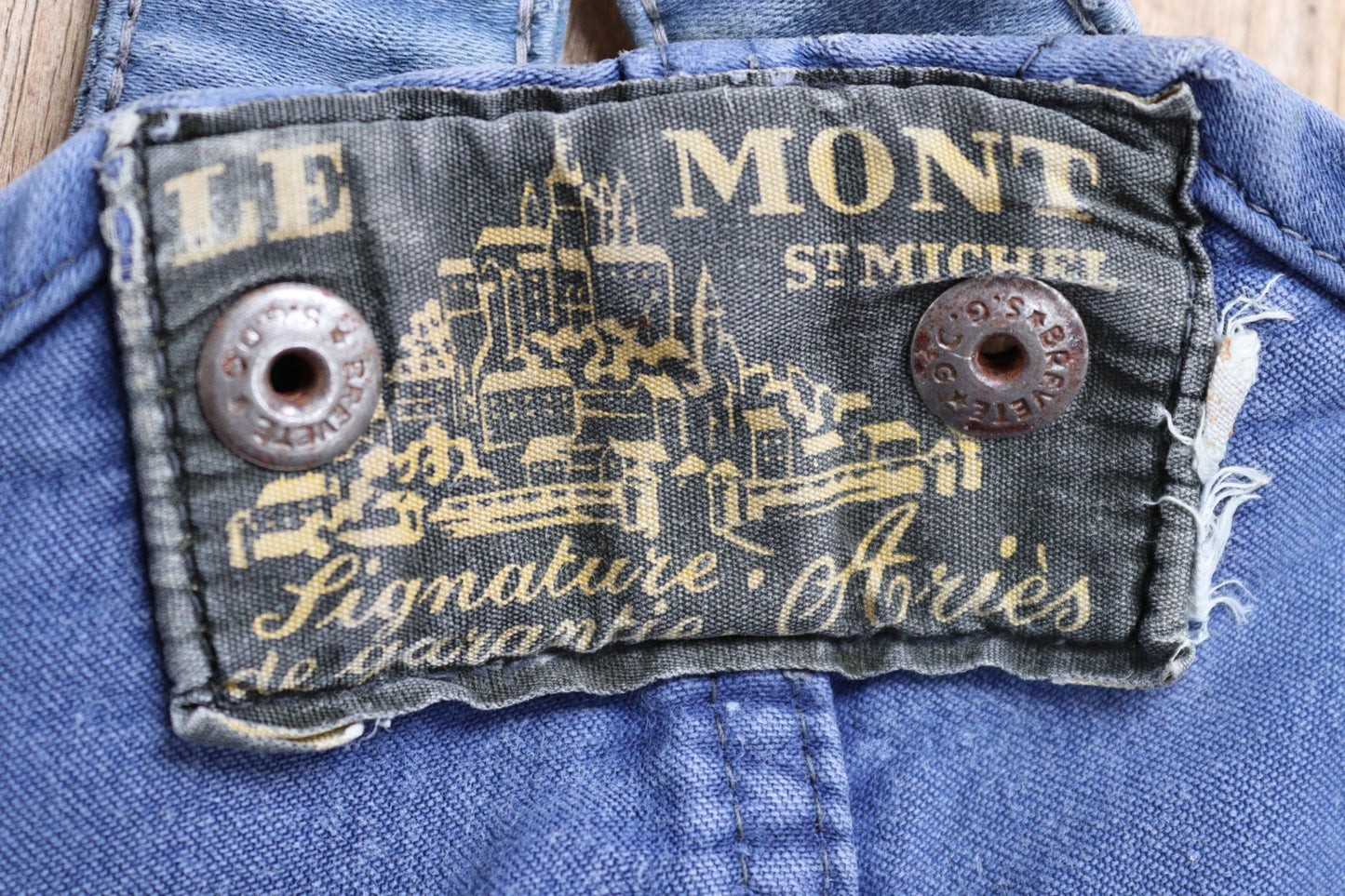 Vintage 1950s Le Mont St Michel overalls - French moleskin workwear dungarees - patched and repaired - 34” x 26”