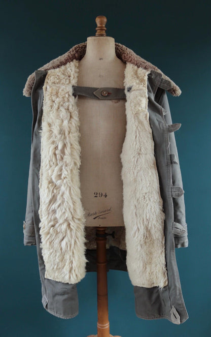 Vintage 1950s Swedish Livpäls sheepskin coat - military greatcoat - 48” chest