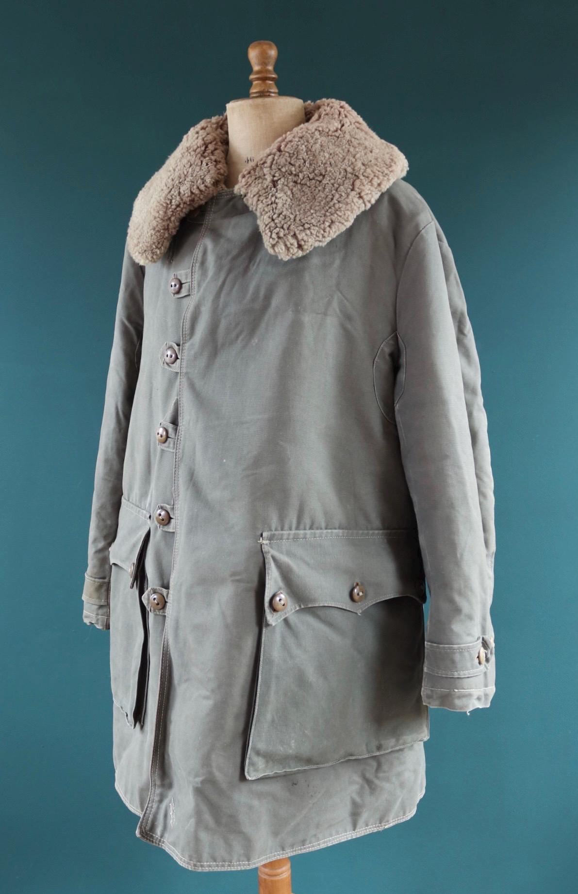 Vintage 1950s Swedish Livpäls sheepskin coat - military greatcoat - 48” chest