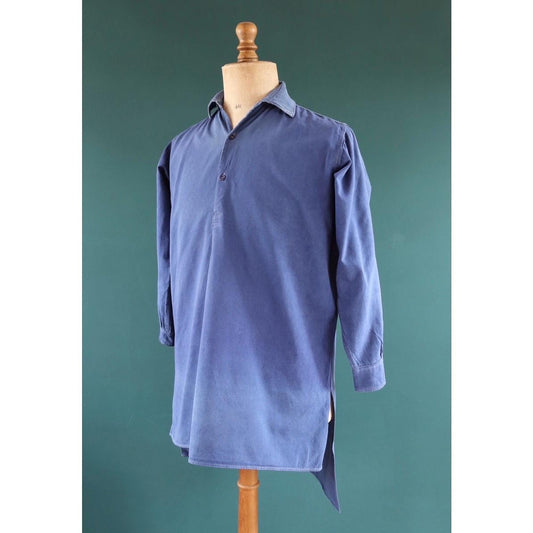 Vintage 1940s French workwear shirt - faded blue cotton - darned and repaired - 44” chest