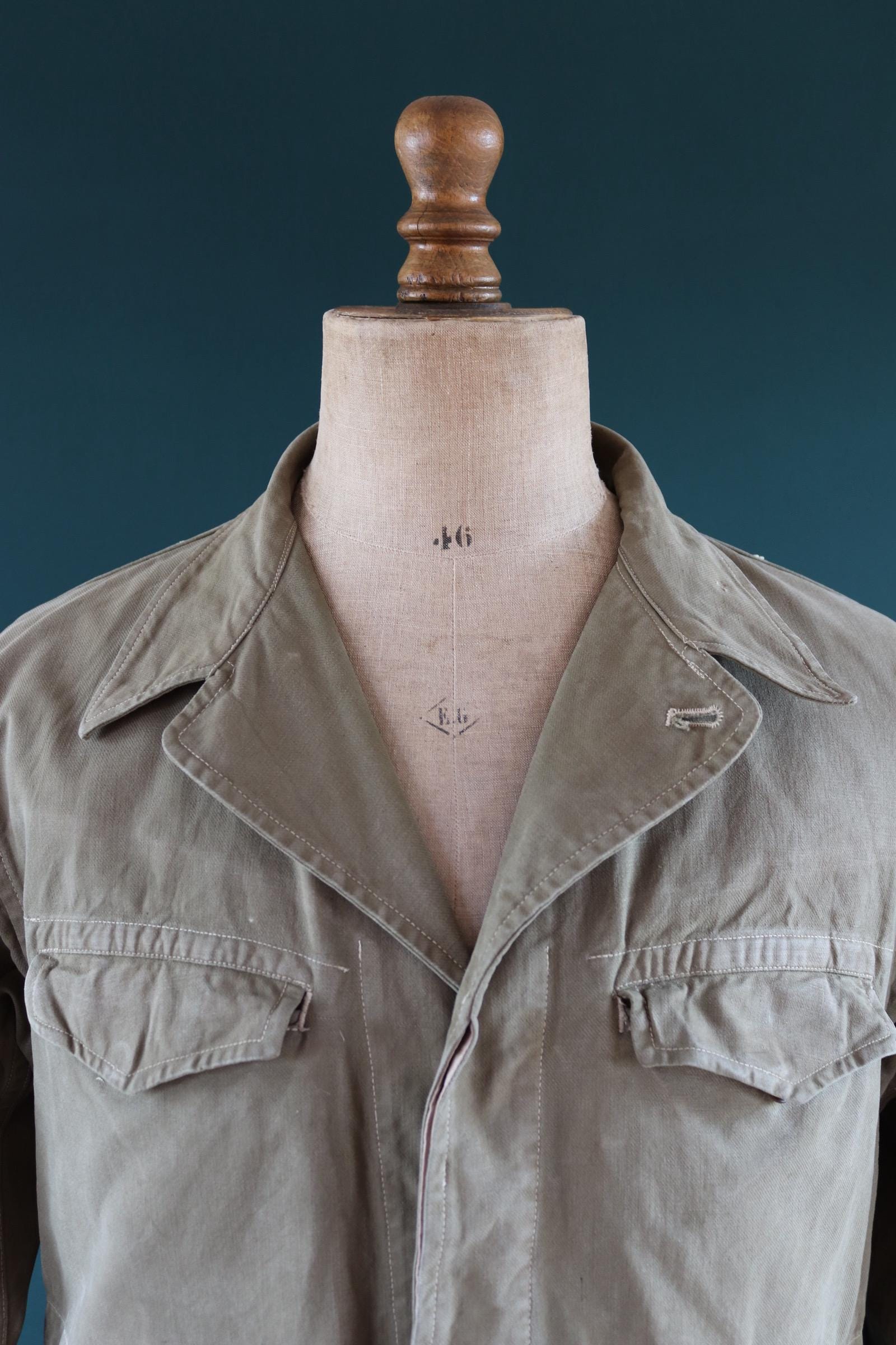 Vintage French M47 army jacket - herringbone twill - 1950s military - 47” chest