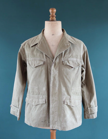 Vintage French M47 army jacket - herringbone twill - 1950s military - 47” chest