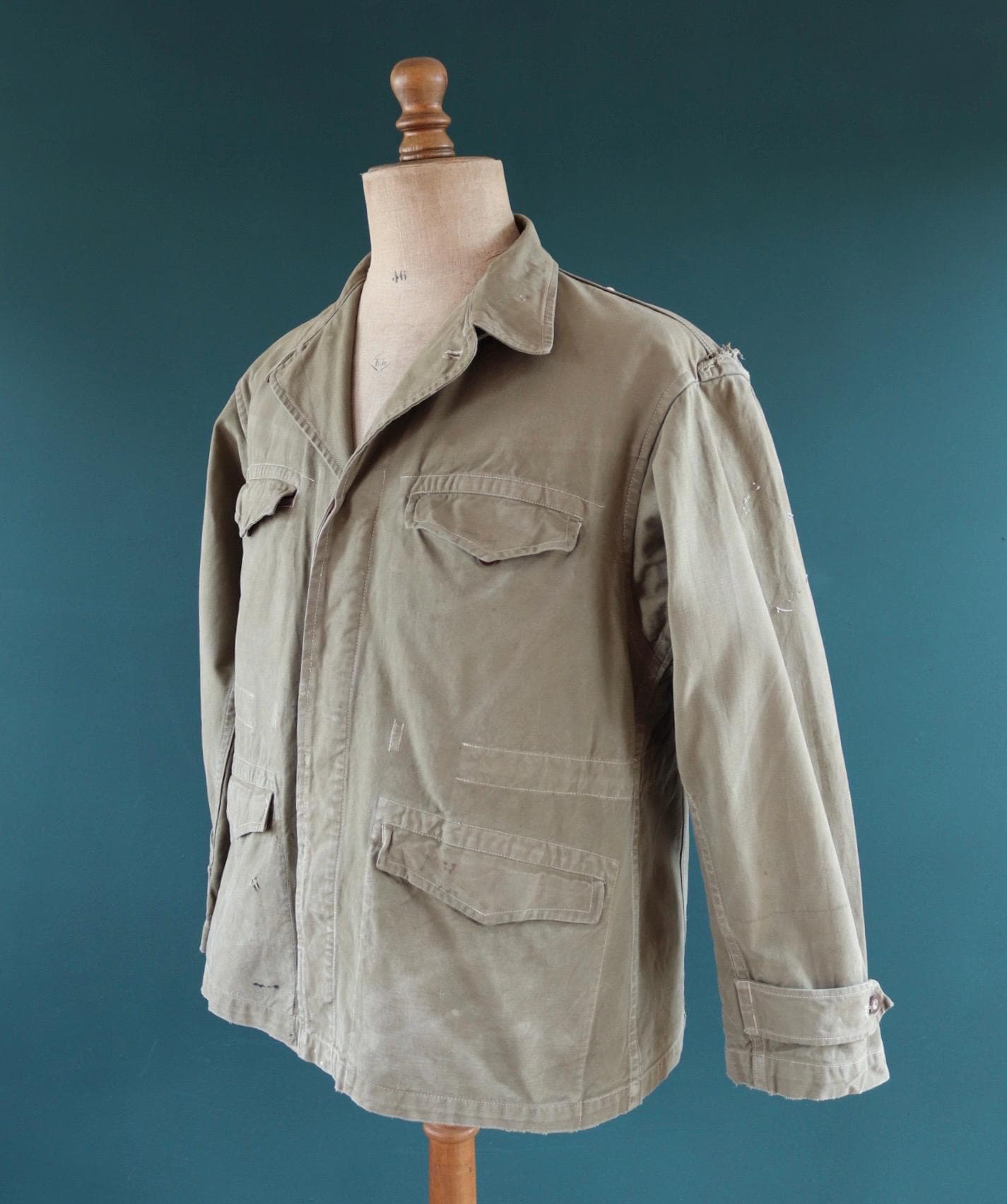 Vintage French M47 army jacket - herringbone twill - 1950s military - 47” chest