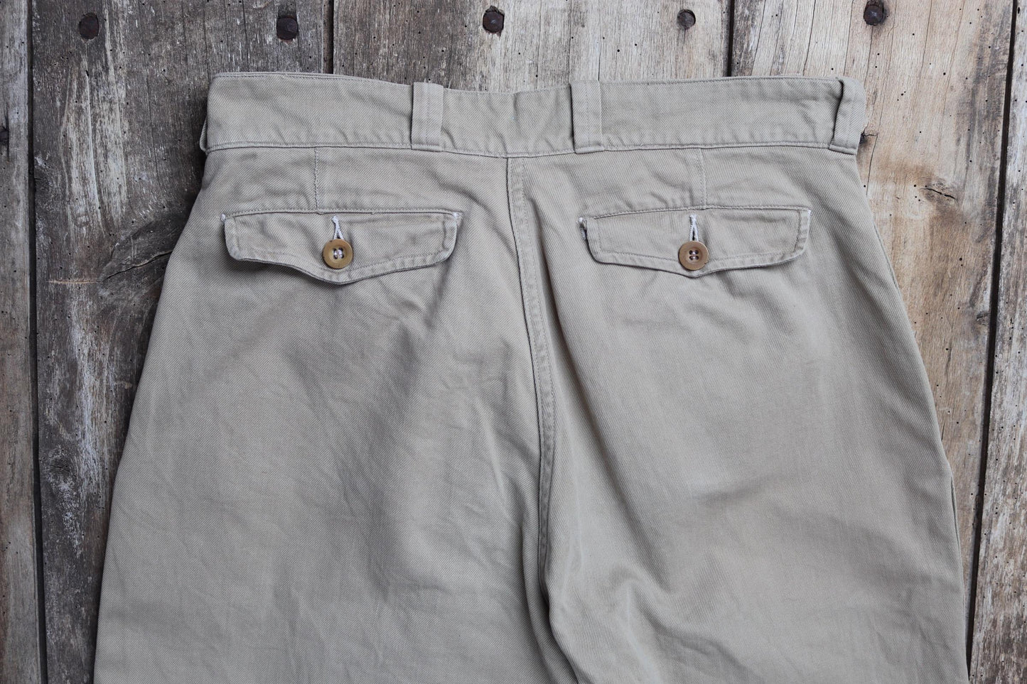 Vintage 1950s French army chinos - military trousers - pleated pants - 30" x 29"