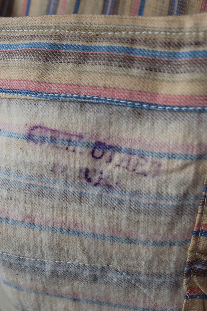 Vintage 1950s deadstock pyjama shirt - striped cotton Bulgarian jacket - 46” chest