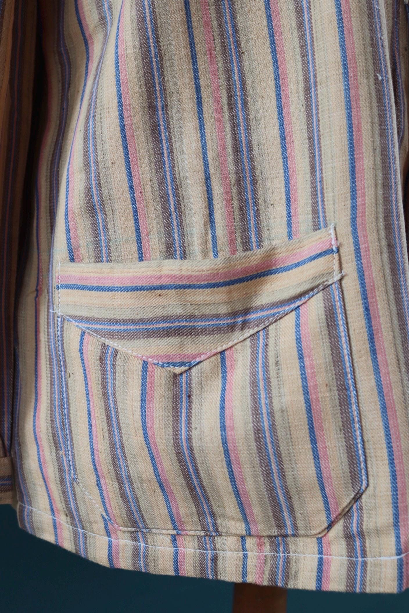 Vintage 1950s deadstock pyjama shirt - striped cotton Bulgarian jacket - 46” chest