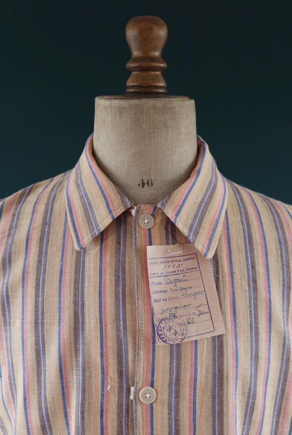 Vintage 1950s deadstock pyjama shirt - striped cotton Bulgarian jacket - 46” chest