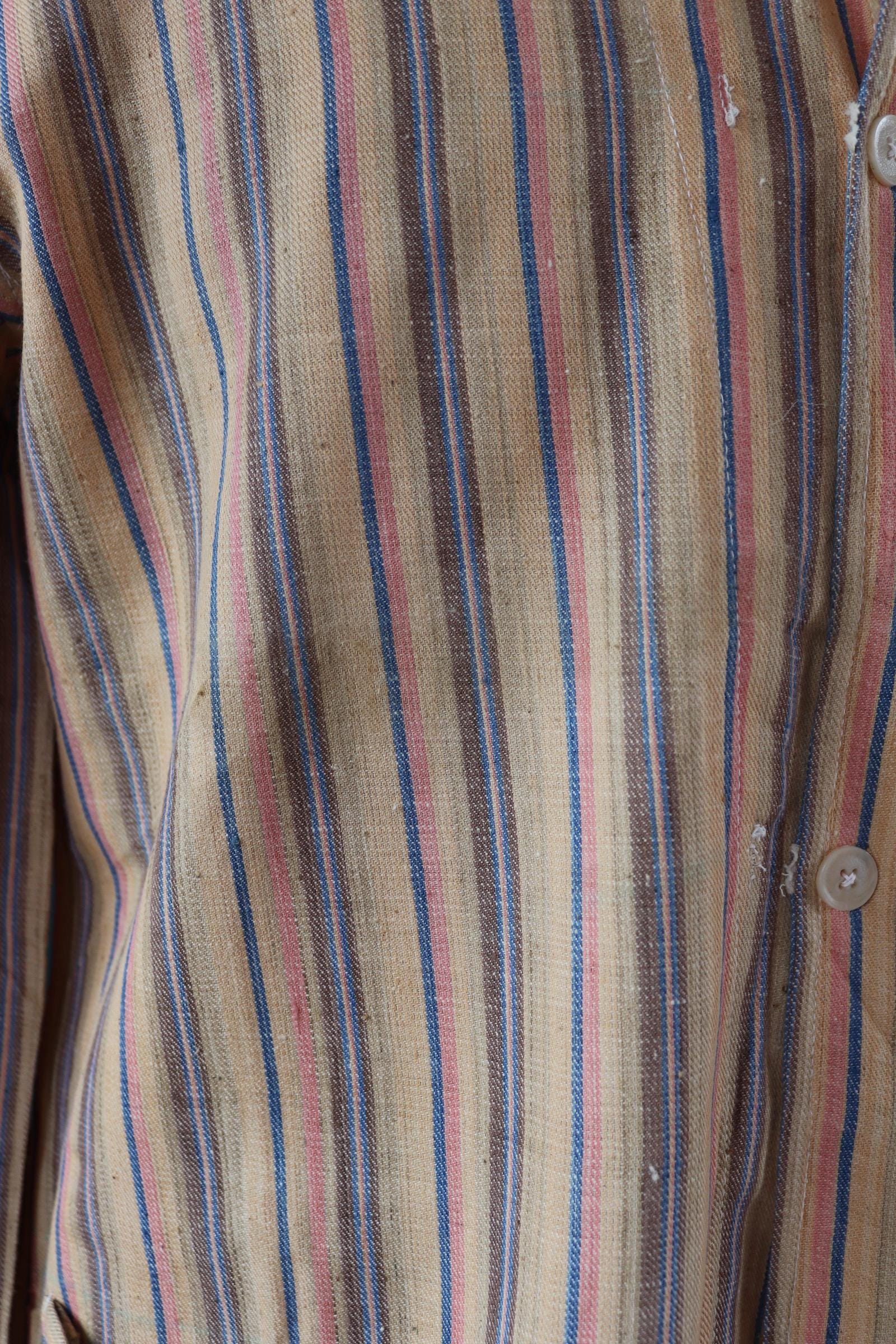 Vintage 1950s deadstock pyjama shirt - striped cotton Bulgarian jacket - 46” chest