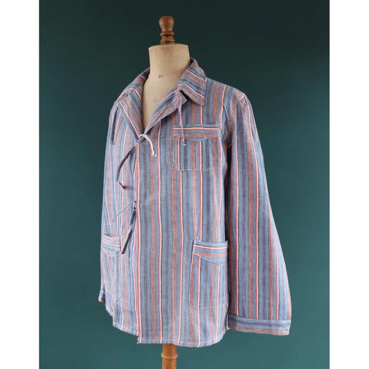 Vintage 1950s deadstock pyjama shirt - striped cotton Bulgarian jacket - 45” chest