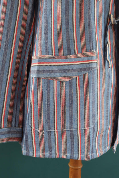 Vintage 1950s deadstock pyjama shirt - striped cotton Bulgarian jacket - 45” chest