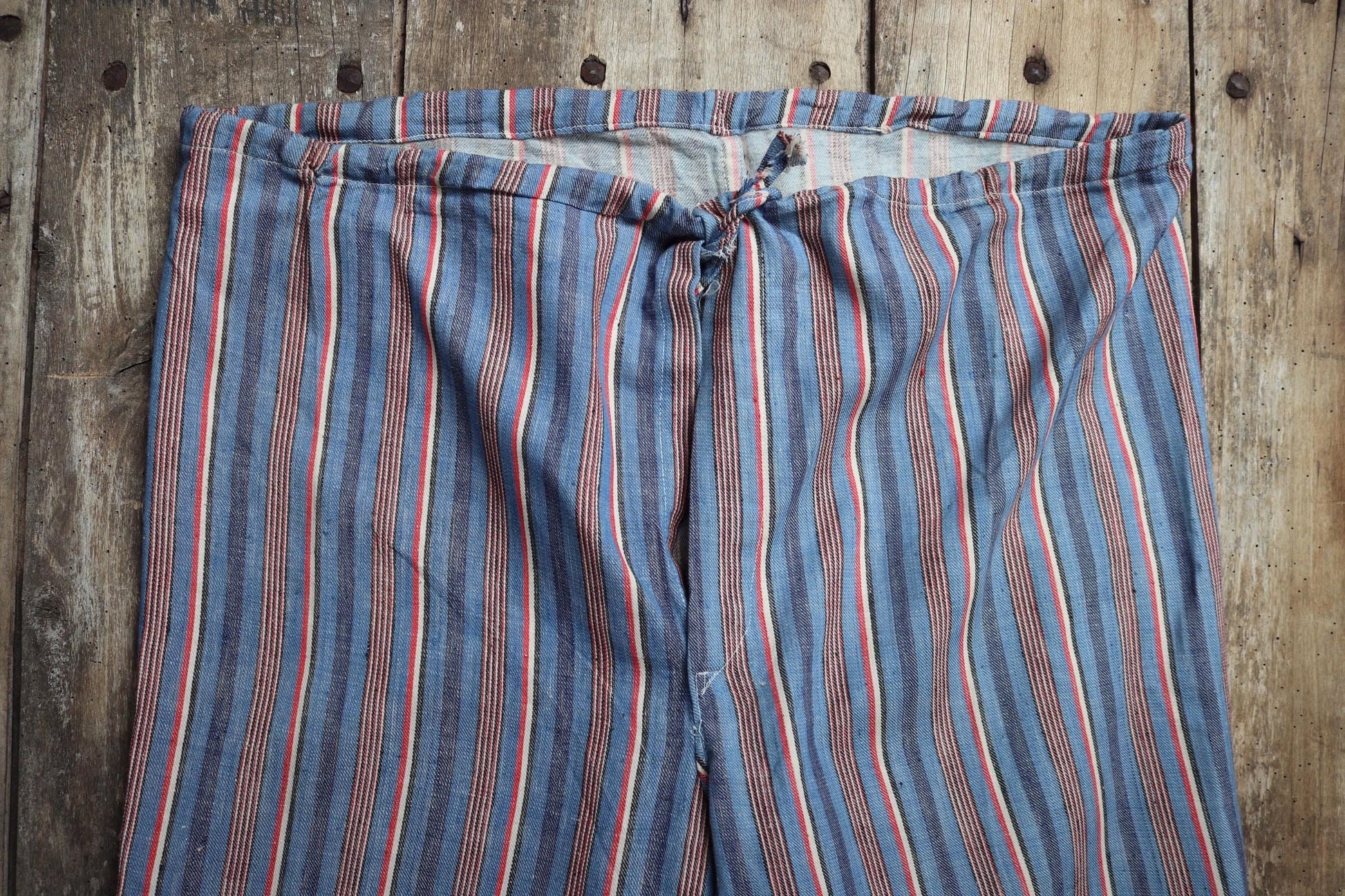 Vintage 1950s deadstock pyjama bottoms - striped cotton Bulgarian pants - 1940s drawstring trousers