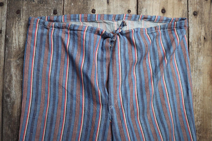 Vintage 1950s deadstock pyjama bottoms - striped cotton Bulgarian pants - 1940s drawstring trousers