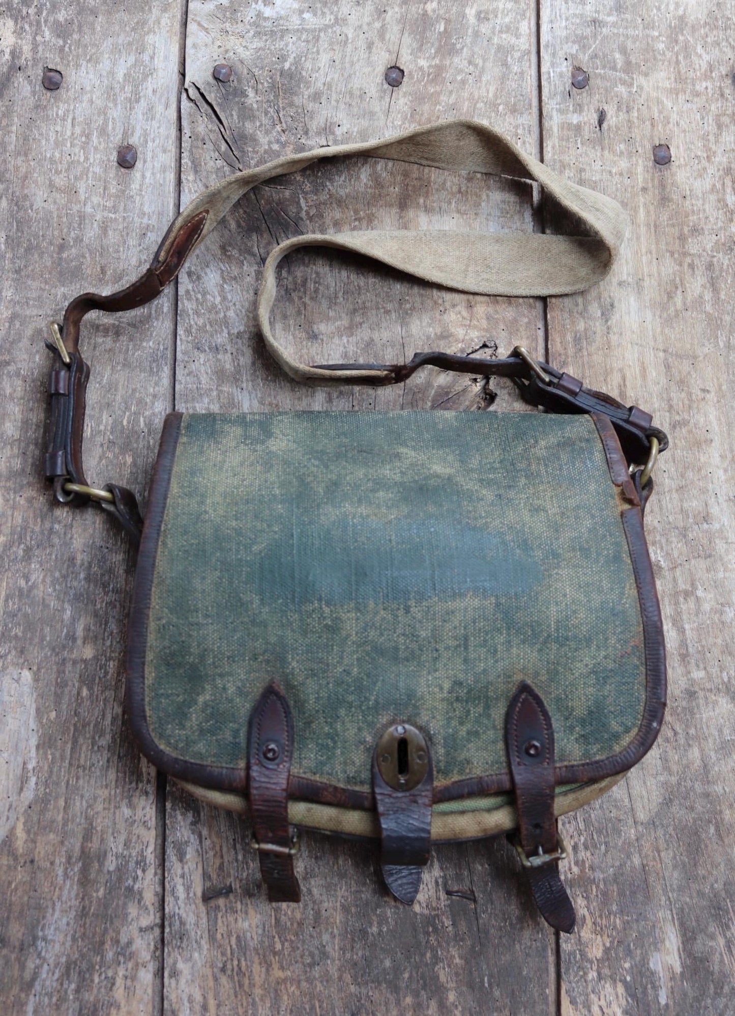 Antique WW1 British military shoulder bag - Egyptian Citadel Workshop Stores - canvas and leather satchel - 1910s haversack