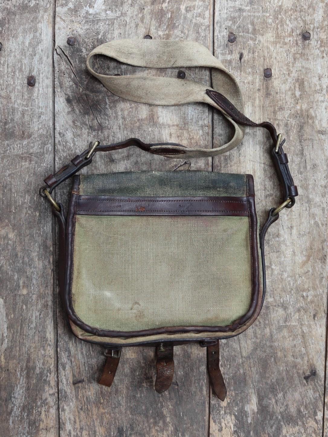 Antique WW1 British military shoulder bag - Egyptian Citadel Workshop Stores - canvas and leather satchel - 1910s haversack