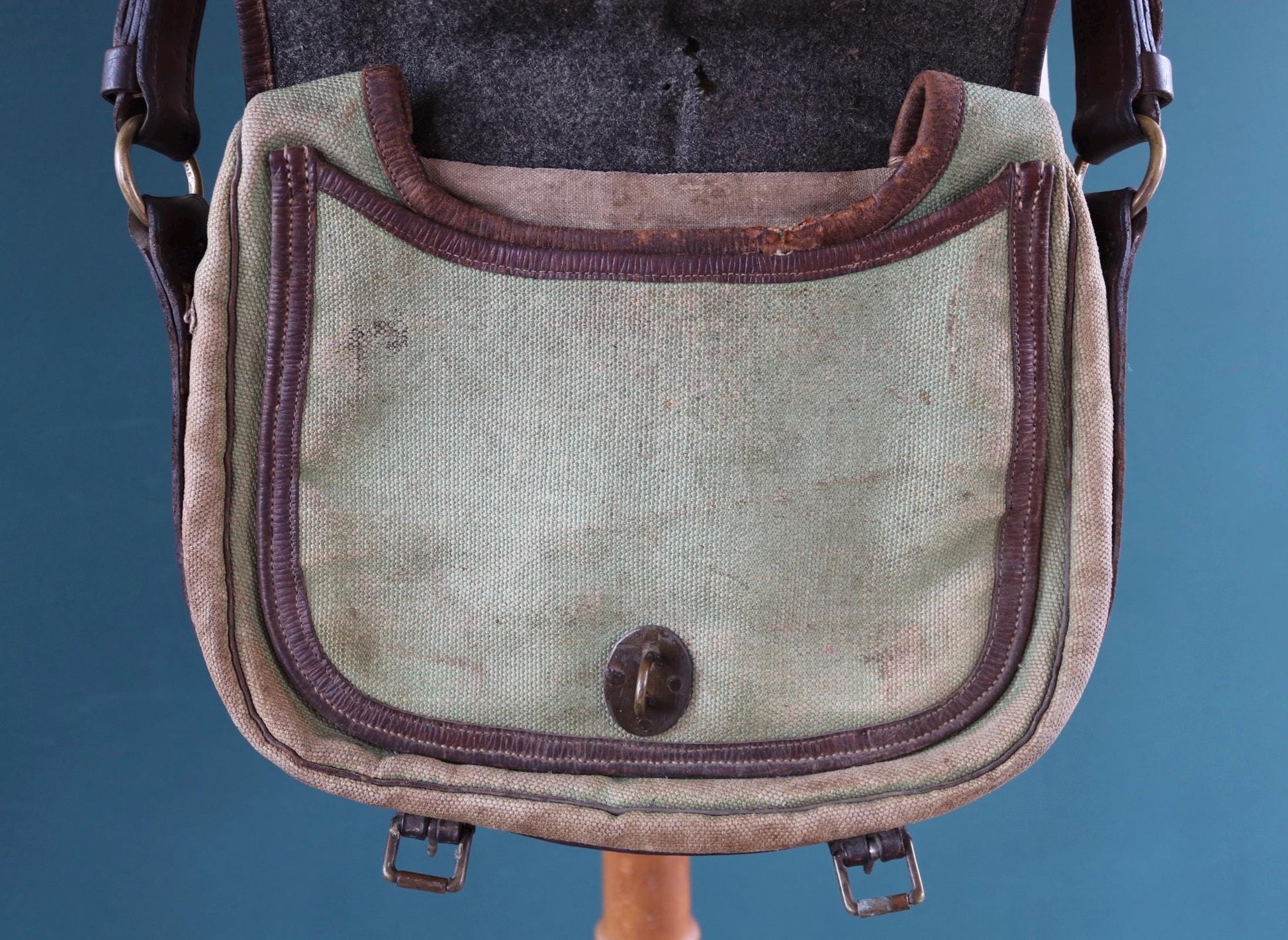 Antique WW1 British military shoulder bag - Egyptian Citadel Workshop Stores - canvas and leather satchel - 1910s haversack