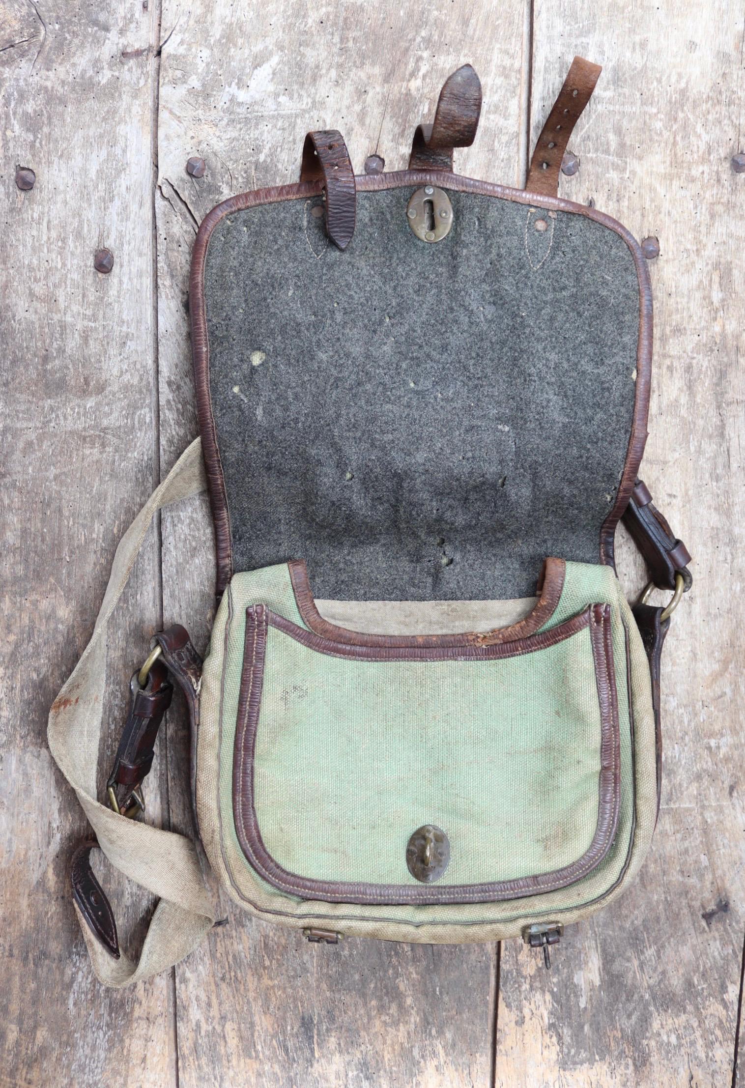 Antique WW1 British military shoulder bag - Egyptian Citadel Workshop Stores - canvas and leather satchel - 1910s haversack