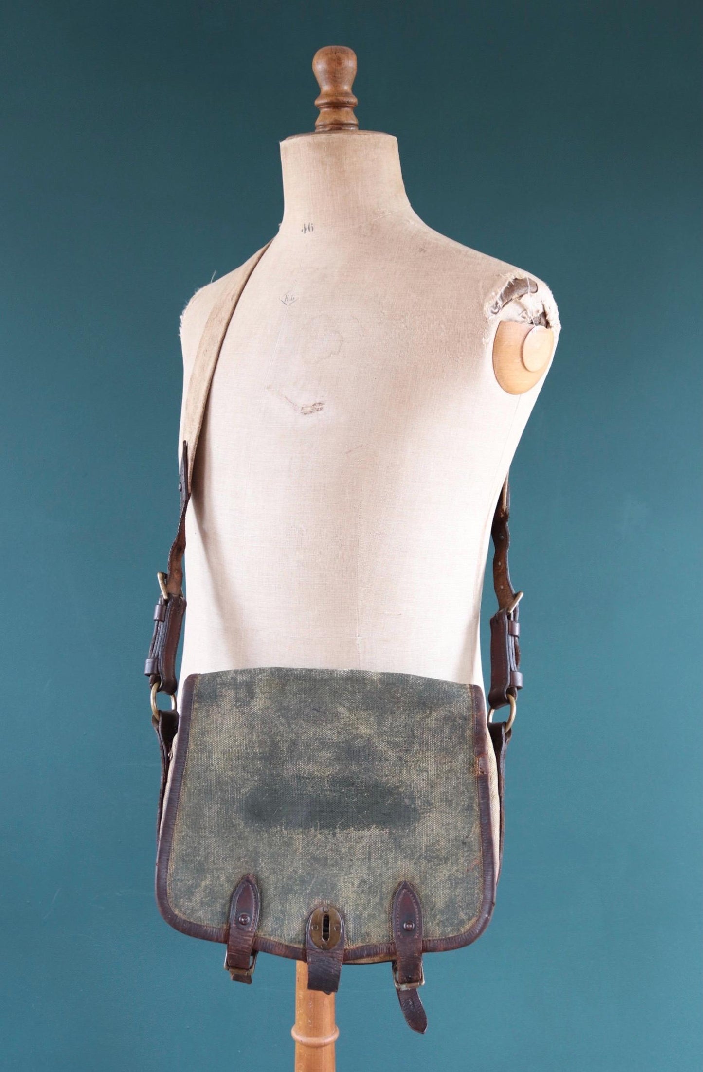 Antique WW1 British military shoulder bag - Egyptian Citadel Workshop Stores - canvas and leather satchel - 1910s haversack