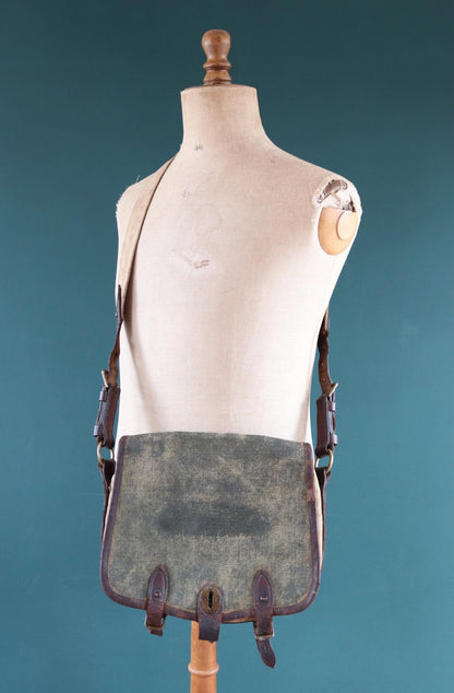 Antique WW1 British military shoulder bag - Egyptian Citadel Workshop Stores - canvas and leather satchel - 1910s haversack
