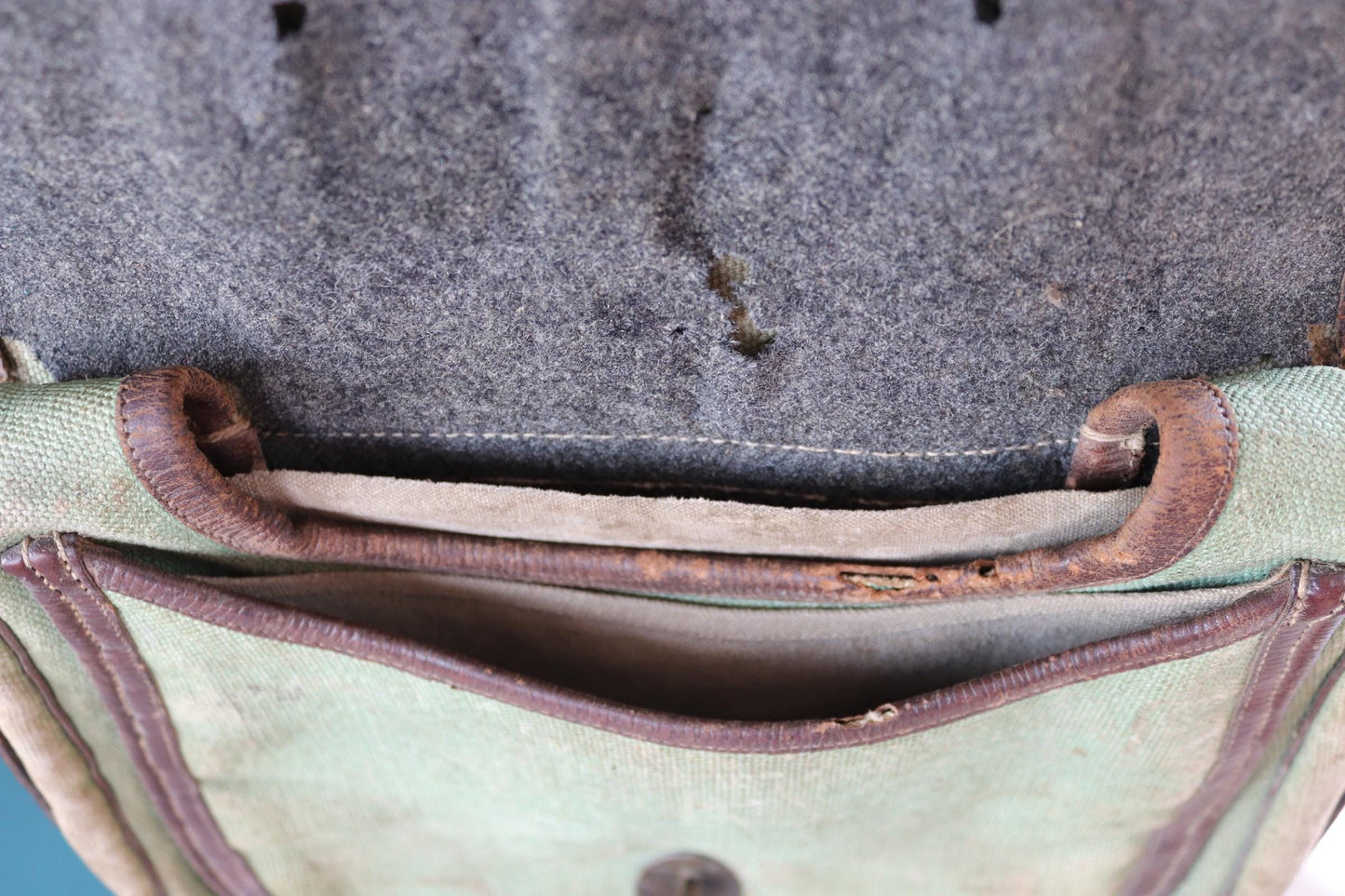 Antique WW1 British military shoulder bag - Egyptian Citadel Workshop Stores - canvas and leather satchel - 1910s haversack