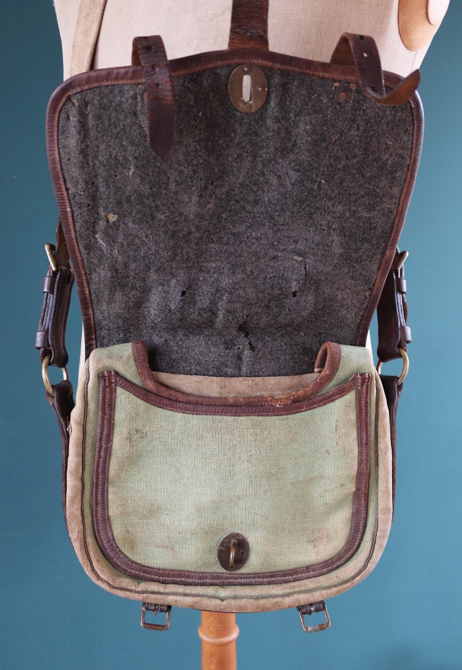 Antique WW1 British military shoulder bag - Egyptian Citadel Workshop Stores - canvas and leather satchel - 1910s haversack