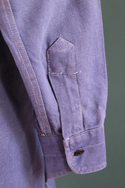 Vintage 1940s French workwear shirt - faded blue cotton - 48” chest