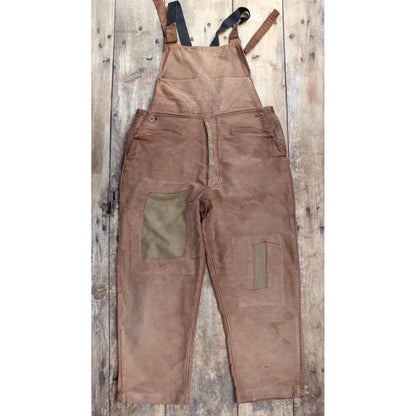 Vintage 1940s Le Mont St Michel overalls - buckle back - repaired and darned - brown moleskin - French workwear dungarees - 38 x 27”