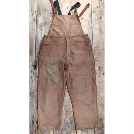 Vintage 1940s Le Mont St Michel overalls - buckle back - repaired and darned - brown moleskin - French workwear dungarees - 38 x 27”