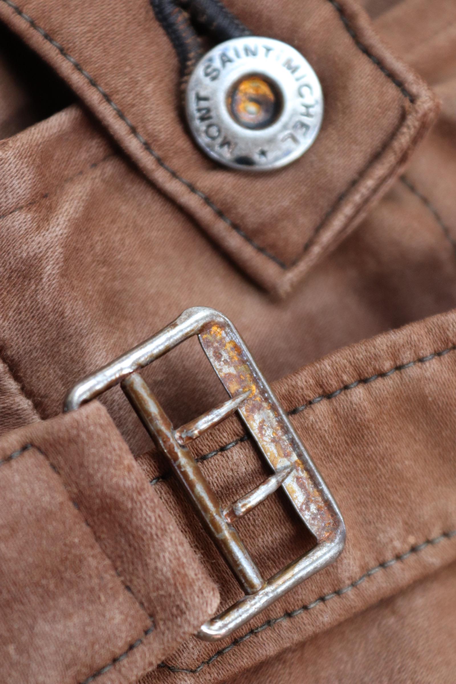 Vintage 1940s Le Mont St Michel overalls - buckle back - repaired and darned - brown moleskin - French workwear dungarees - 38 x 27”
