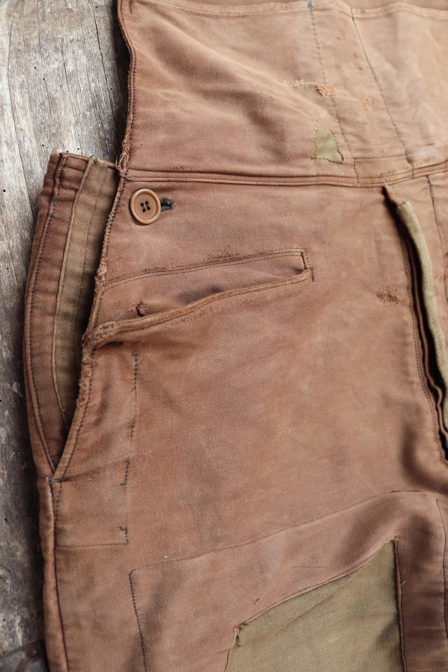 Vintage 1940s Le Mont St Michel overalls - buckle back - repaired and darned - brown moleskin - French workwear dungarees - 38 x 27”
