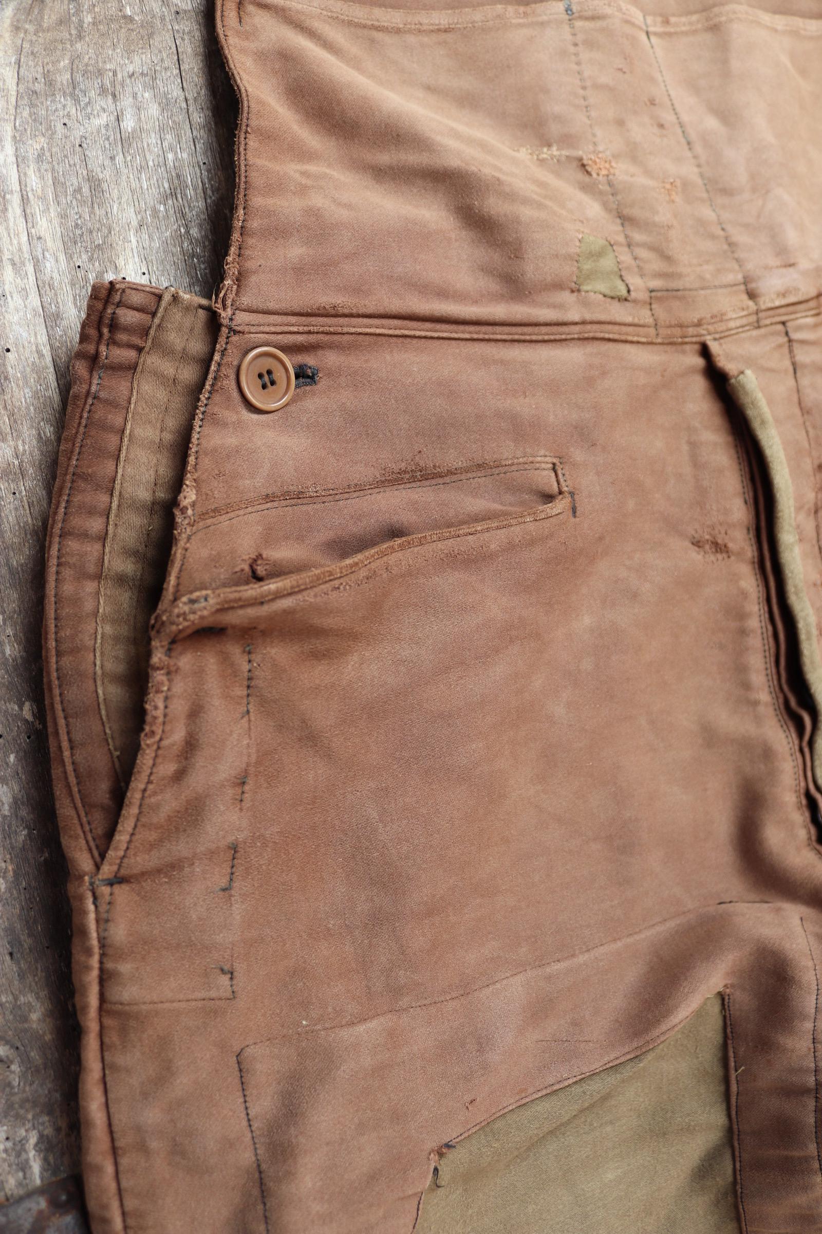 Vintage 1940s Le Mont St Michel overalls - buckle back - repaired and darned - brown moleskin - French workwear dungarees - 38 x 27”