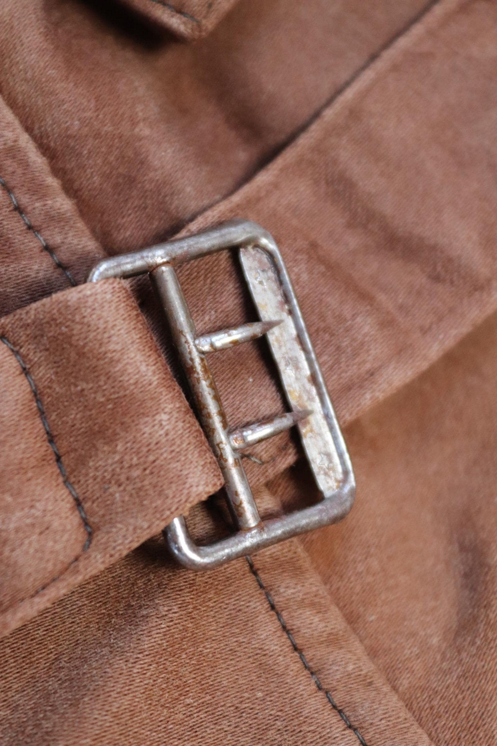 Vintage 1940s Le Mont St Michel overalls - buckle back - repaired and darned - brown moleskin - French workwear dungarees - 38 x 28”
