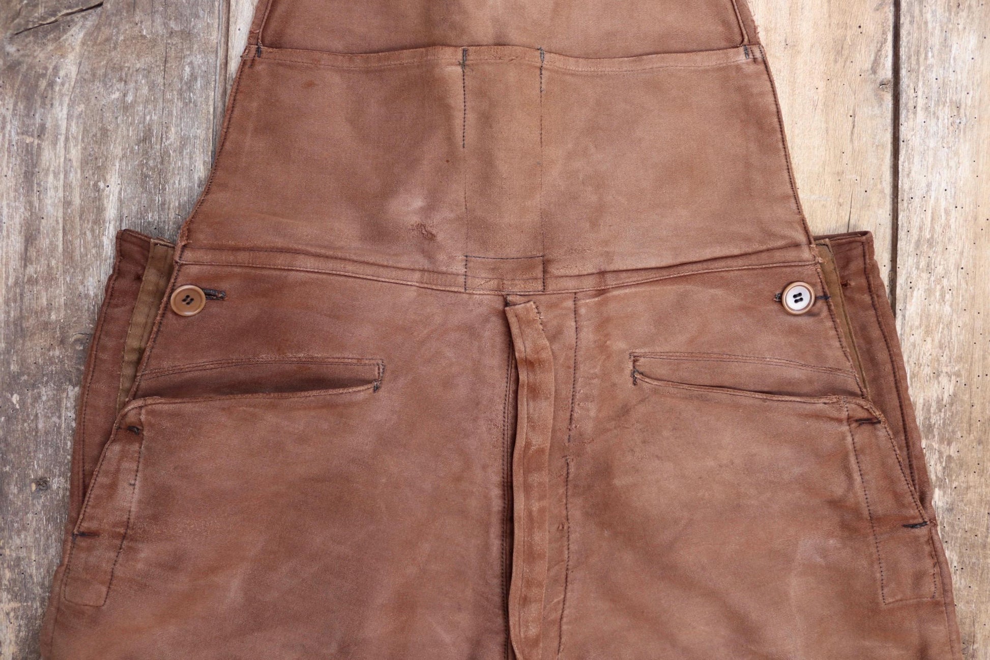 Vintage 1940s Le Mont St Michel overalls - buckle back - repaired and darned - brown moleskin - French workwear dungarees - 38 x 28”