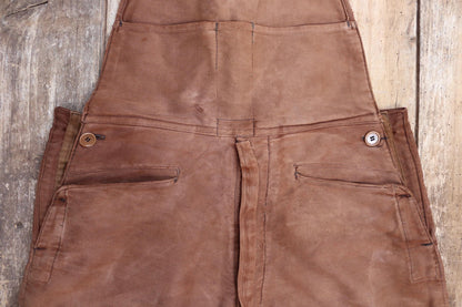 Vintage 1940s Le Mont St Michel overalls - buckle back - repaired and darned - brown moleskin - French workwear dungarees - 38 x 28”