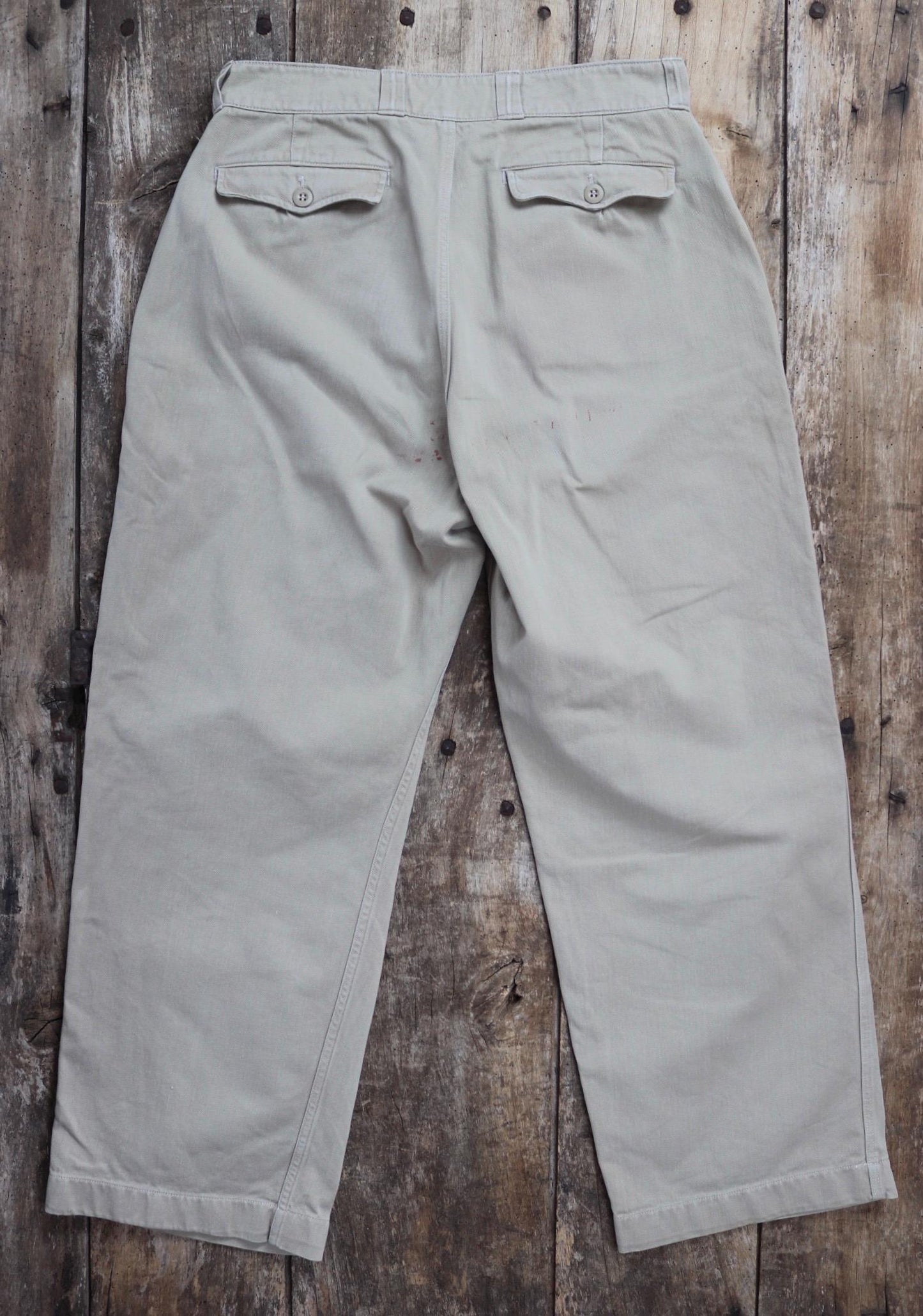 Vintage 1960s French army chinos - military trousers - pleated pants - 32" x 29"