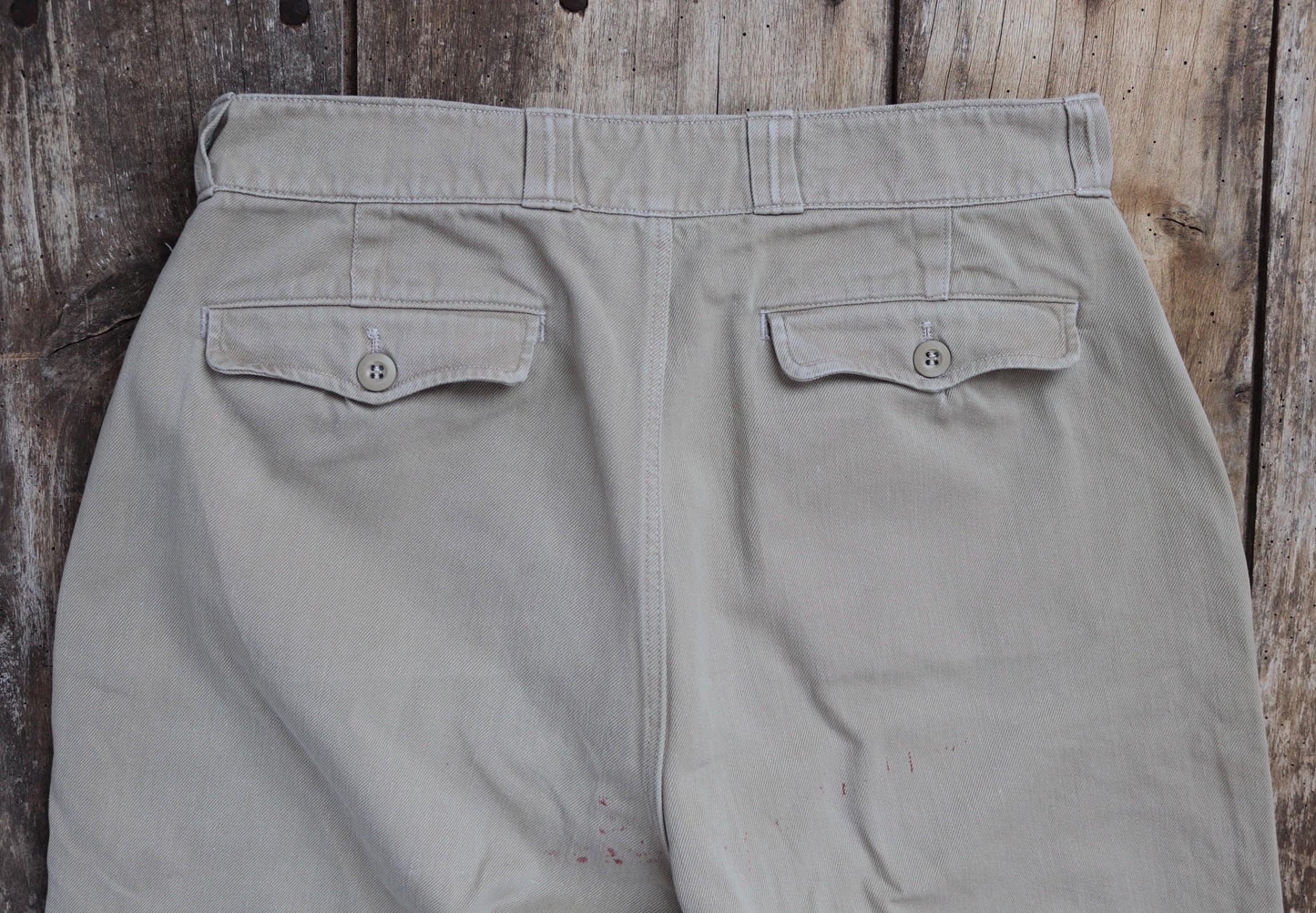 Vintage 1960s French army chinos - military trousers - pleated pants - 32" x 29"