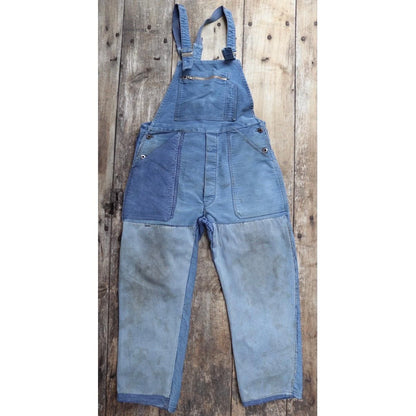 Vintage 1950s Le Mont St Michel overalls - French moleskin workwear dungarees - patched and repaired - 34” x 26”