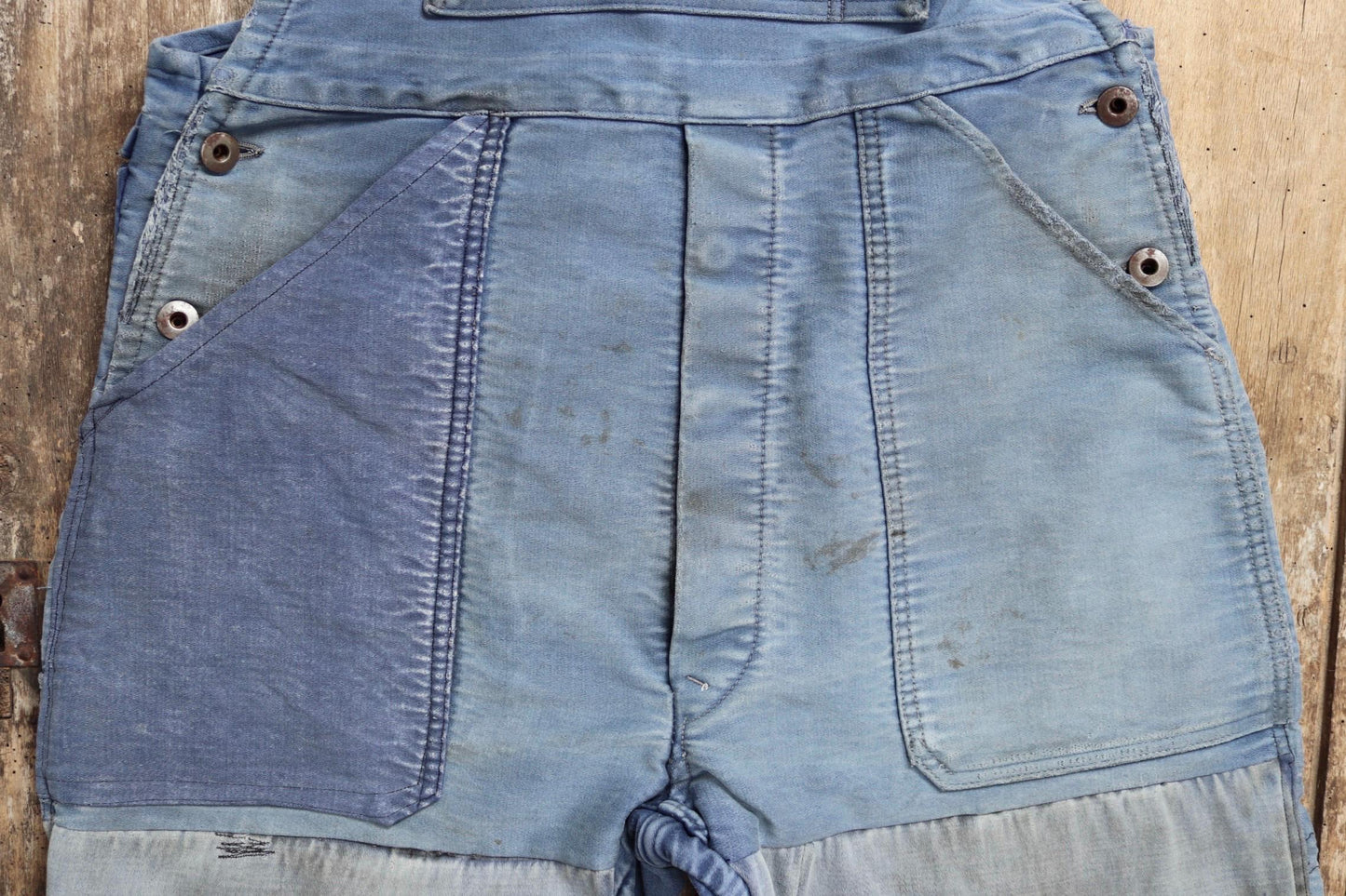 Vintage 1950s Le Mont St Michel overalls - French moleskin workwear dungarees - patched and repaired - 34” x 26”