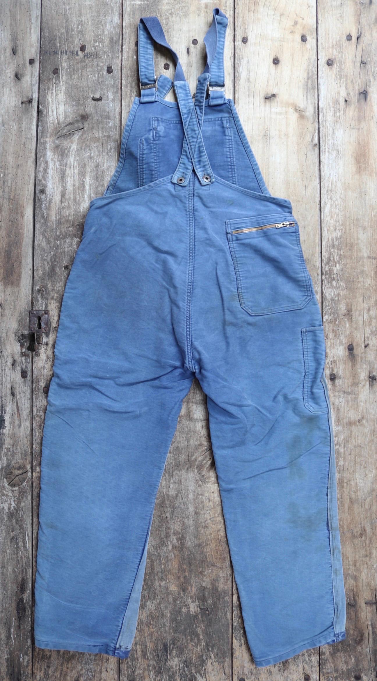 Vintage 1950s Le Mont St Michel overalls - French moleskin workwear dungarees - patched and repaired - 34” x 26”