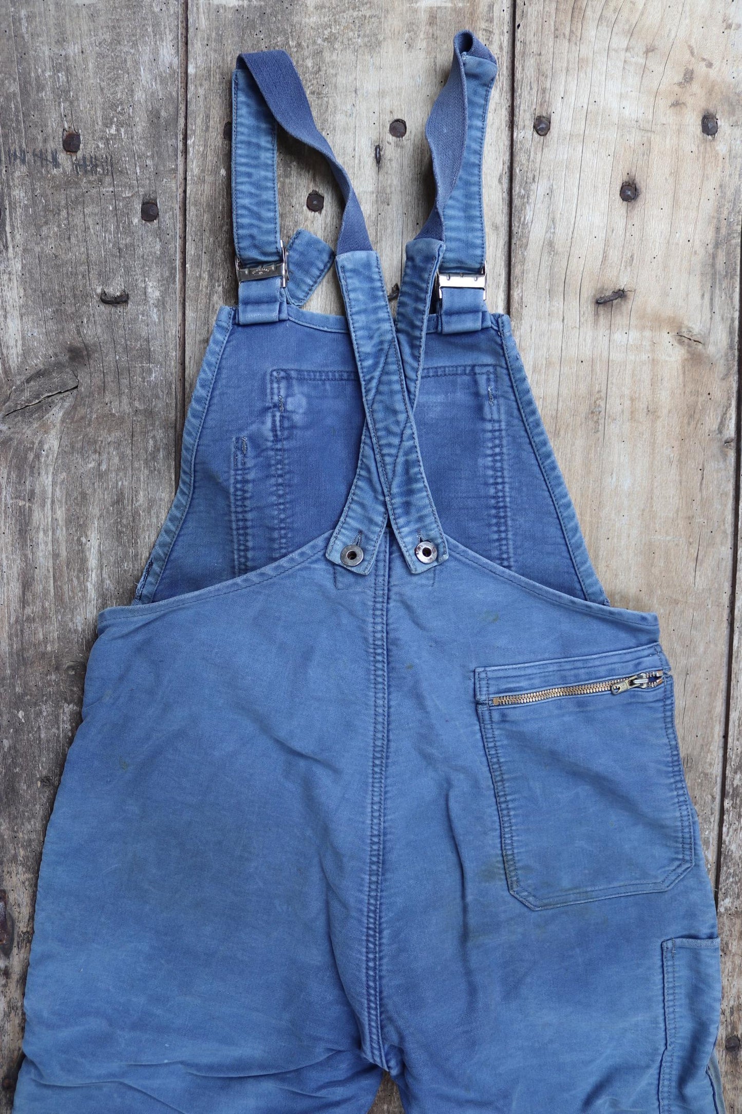 Vintage 1950s Le Mont St Michel overalls - French moleskin workwear dungarees - patched and repaired - 34” x 26”