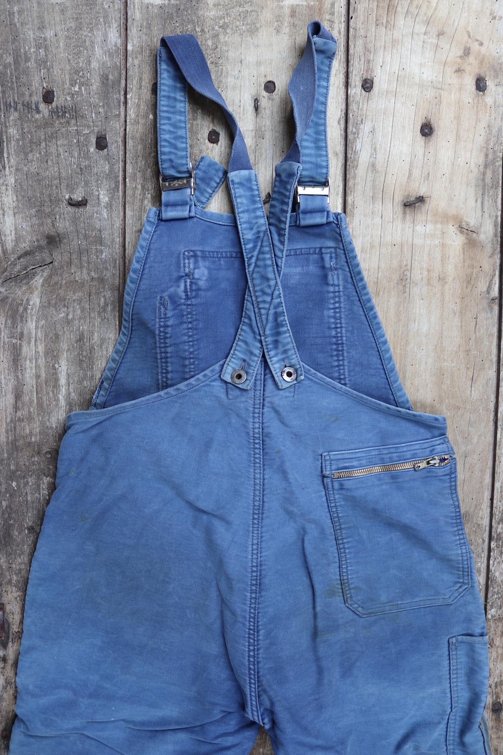 Vintage 1950s Le Mont St Michel overalls - French moleskin workwear dungarees - patched and repaired - 34” x 26”