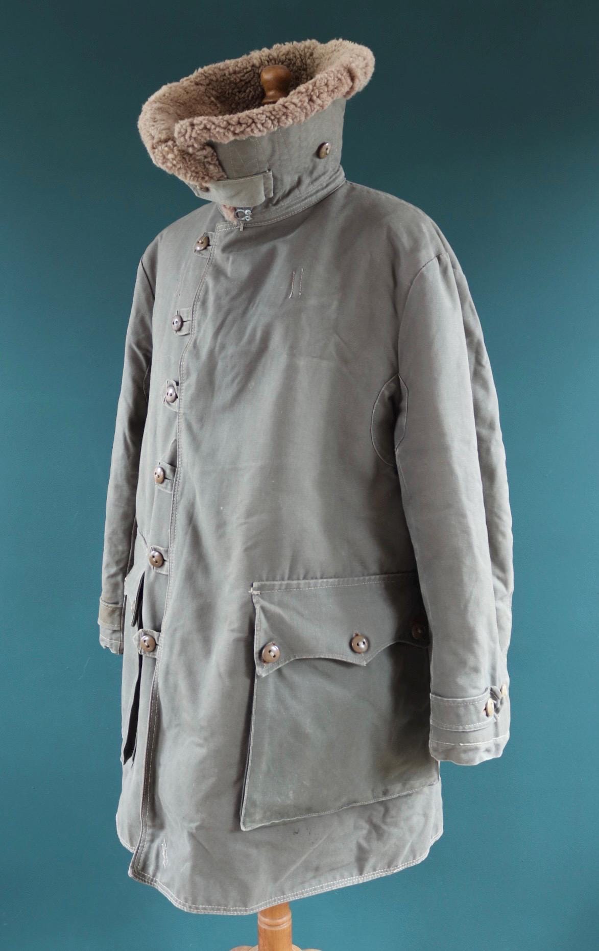 Vintage 1950s Swedish Livpäls sheepskin coat - military greatcoat - 48” chest
