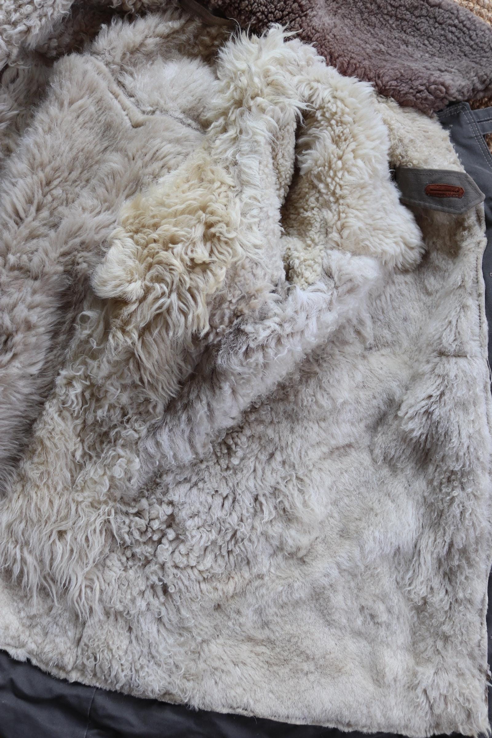 Vintage 1950s Swedish Livpäls sheepskin coat - military greatcoat - 48” chest