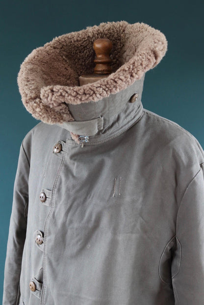 Vintage 1950s Swedish Livpäls sheepskin coat - military greatcoat - 48” chest