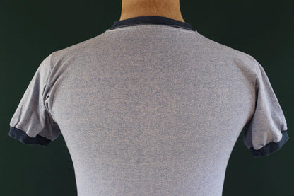 Vintage 1970s t shirt - blue marl - 36” chest - ringer sportswear - made in USA