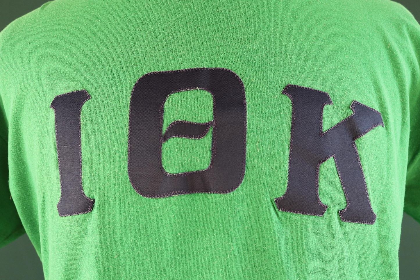Vintage 1980s green Greek letters t shirt - sorority sportswear - football tee - 45” chest